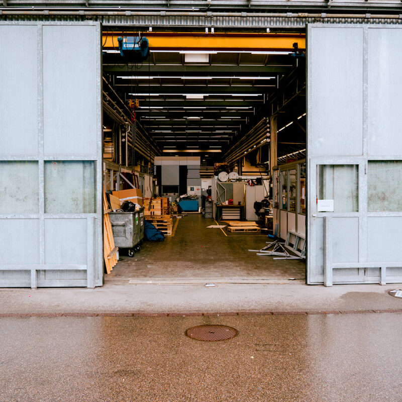 Open warehouse door looking in